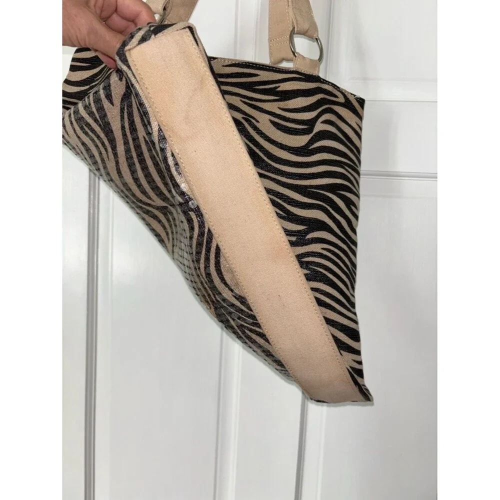 Zebra Striped Cotton Tote Black and Tan